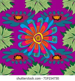 Seamless pattern can be used for wallpaper, pattern fills, printing, surface textures, fabric or textile. Vector floral neutral, purple and blue texture pattern.