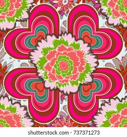 Seamless pattern can be used for wallpaper, pattern fills, printing, surface textures, fabric or textile. Vector floral brown, green and pink texture pattern.