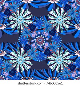 Seamless pattern can be used for wallpaper, pattern fills, printing, surface textures, fabric or textile. Vector floral black, gray and blue texture pattern.