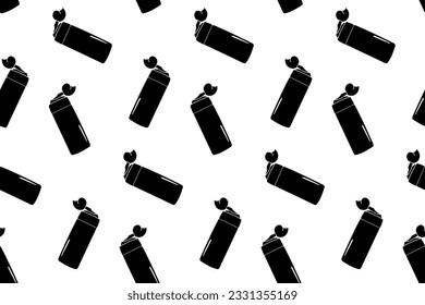 Seamless pattern with can of cosmetic product with foam silhouette vector