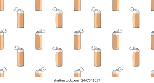 Seamless pattern with can of cosmetic product with foam doodle vector