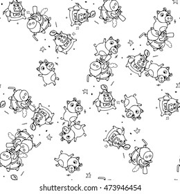 Seamless pattern can use for textile. Hand drawn backgrounds with cut boar