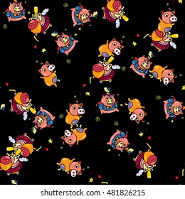 Seamless pattern can use for textile. Hand drawn backgrounds with cut boar