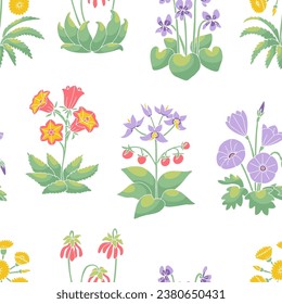 Seamless pattern with canary islands flowers on white background. Vintage floral wallpaper