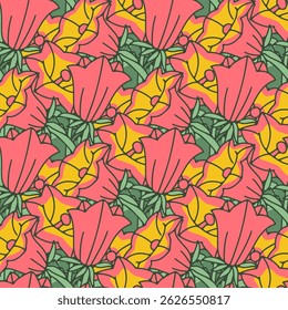 Patrón sin fisuras con flores de las islas canarias Bellflower. Ilustración vectorial de Fondo de pantalla floral boho dibujado a mano
