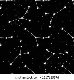 Seamless pattern with Cancer constellation, handwritten lettering and zodiac sign. For your packaging, fabric and product decoration.