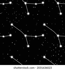 seamless pattern with Cancer constellation, handwritten lettering and zodiac sign. For your packaging, fabric and product decoration.