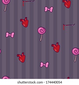 Seamless pattern with candies and hearts