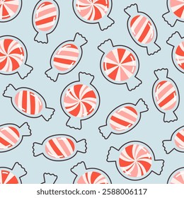 Seamless pattern with candies and lollipops. Print for wallpaper, wrapping paper, textile, banners. Vector illustration in flat style