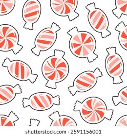 Seamless pattern with candies and lollipops. Print for wallpaper, wrapping paper, textile, banners. Vector illustration in flat style