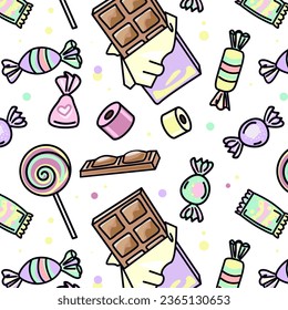 Seamless pattern with candies, lollipops and sweets. Vector illustration.