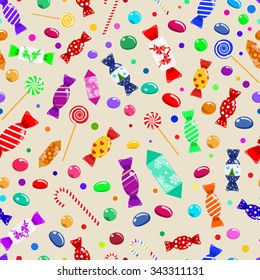 Seamless pattern of candies, lollypops and sweets