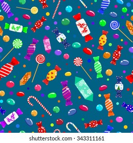 Seamless pattern of candies, lollypops and sweets