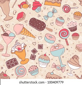 Seamless pattern with candies and sweets