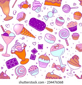 Seamless pattern with candies and sweets 