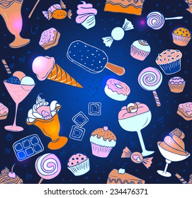 Seamless pattern with candies and sweets 