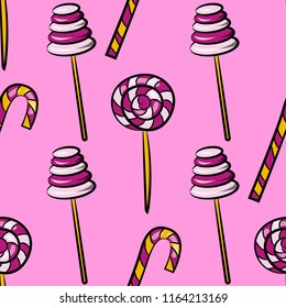 Seamless pattern with candies and sweets. Cartoon style