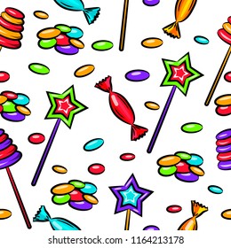 Seamless pattern with candies and sweets. Cartoon style