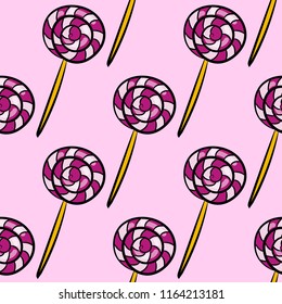 Seamless pattern with candies and sweets. Cartoon style