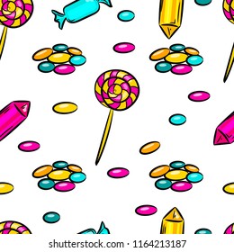 Seamless pattern with candies and sweets. Cartoon style