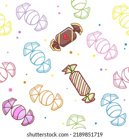 Seamless pattern with candies in wrapper on a white background, vector illustration