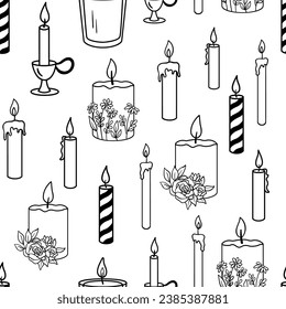 Seamless pattern with candle holder. Vector monochrome repeat pattern