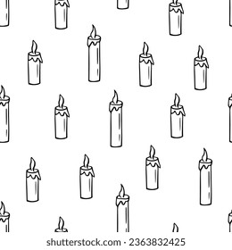 Seamless pattern Candle icon doodle style Vector illustration sketch of a burning wax candle.