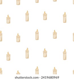 Seamless pattern Candle icon doodle style Vector illustration sketch of a burning wax candle.