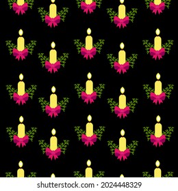 Seamless pattern with candles. A Christmas candle. Pattern and candles on a black background.