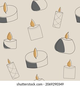 Seamless pattern with candles in doodle style on a light background