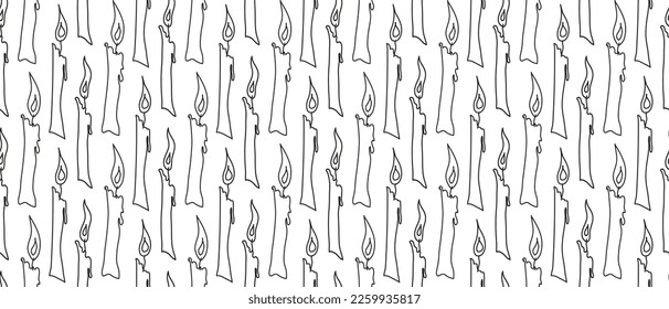 Seamless pattern with candles. Doodle Vector Illustration. Wax candle repeat pattern. Seamless pattern for walls room. Design for background, banners, cover, books, brochures, fabric, papers, notebook