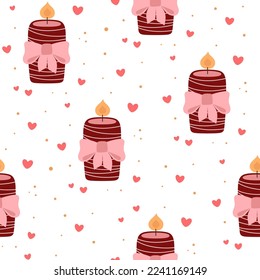 seamless pattern with candles, holiday winter square pattern on white background, cute illustration, cartoon wallpaper for valentines day, flat style