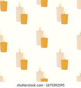 Seamless pattern with candles isolated on a white background. Vector illustration.