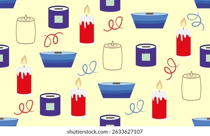 Seamless pattern with candles on a light background.Elements for printing,wallpaper,and decoration.Vector illustration