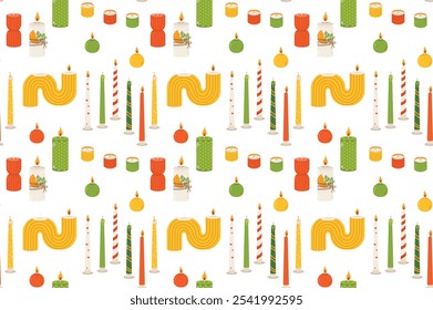 Padrão contínuo com velas em um fundo branco. Ilustração vetorial.