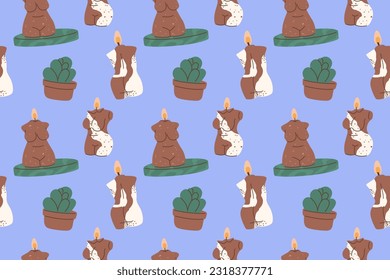 Seamless pattern with candles in the shape of a female body.