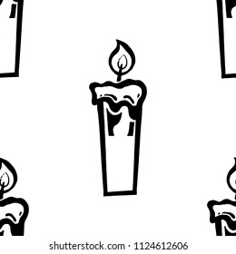 Seamless pattern from candles. Vector illustration of a seamless background of burning candles.  Hand drawn candle.
