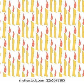 Seamless pattern with candles. Vector Illustration. Wax candle repeat pattern. Seamless pattern for walls room. Design for background, banners, cover, books, brochures, fabric, papers, notebook