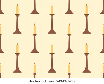 Seamless pattern with candlesticks in a minimalist style. Candlestick with candles. Candle holder with burning candles. Design for wallpapers, wrappers, covers and banners. Vector illustration