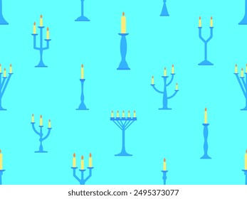 Seamless pattern with candlesticks in a minimalist style. Candlestick with candles. Candle holder with burning candles. Design for wallpapers, wrappers, covers and banners. Vector illustration