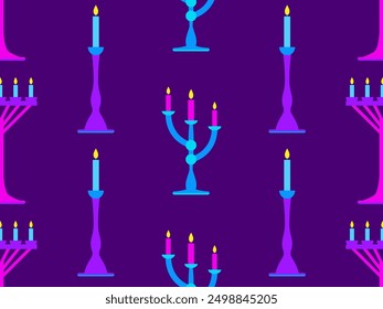 Seamless pattern with candlesticks in a minimalist style. Candlestick with candles. Candle holder with burning candles. Design for wallpapers, wrappers, covers and banners. Vector illustration