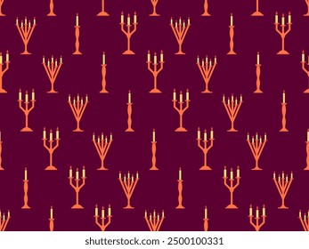 Seamless pattern with candlesticks in a minimalist style. Candlestick with candles. Candle holder with burning candles. Design for wallpapers, wrappers, covers and banners. Vector illustration