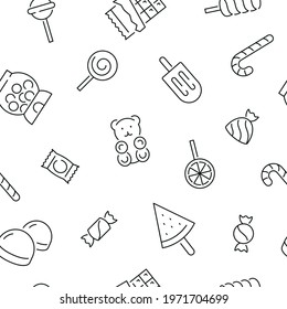 Seamless pattern with candy. Black and white thin line icons