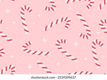 Seamless pattern with candy cane. Christmas candy background. Christmas stick. Traditional xmas candy. Santa caramel cane with striped pattern