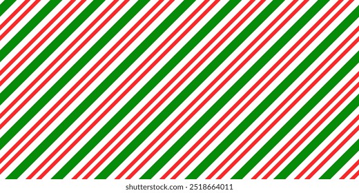 Seamless pattern with candy cane diagonal strips. Green and red Christmas background. Peppermint caramel print for gift paper