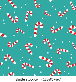 Seamless pattern with candy cane. Flat design.  Holiday New Year or Christmas vector illustration. Design element for banner, wallpaper, wrapping paper or fabric.