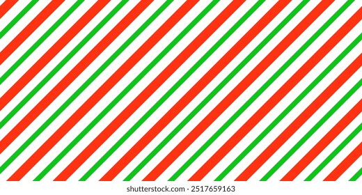 Seamless pattern with candy cane strips. Green and red Christmas background. Peppermint caramel diagonal print for gift paper