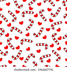 Seamless pattern with Candy Cane. Vector illustration. Christmas background.