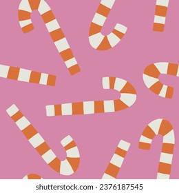 Seamless pattern with candy cane. Vector christmas background. New Year wallpaper, wrapping paper, wall art design.