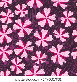 Seamless pattern with candy cane verbena flowers - hand drawn vector illustration.